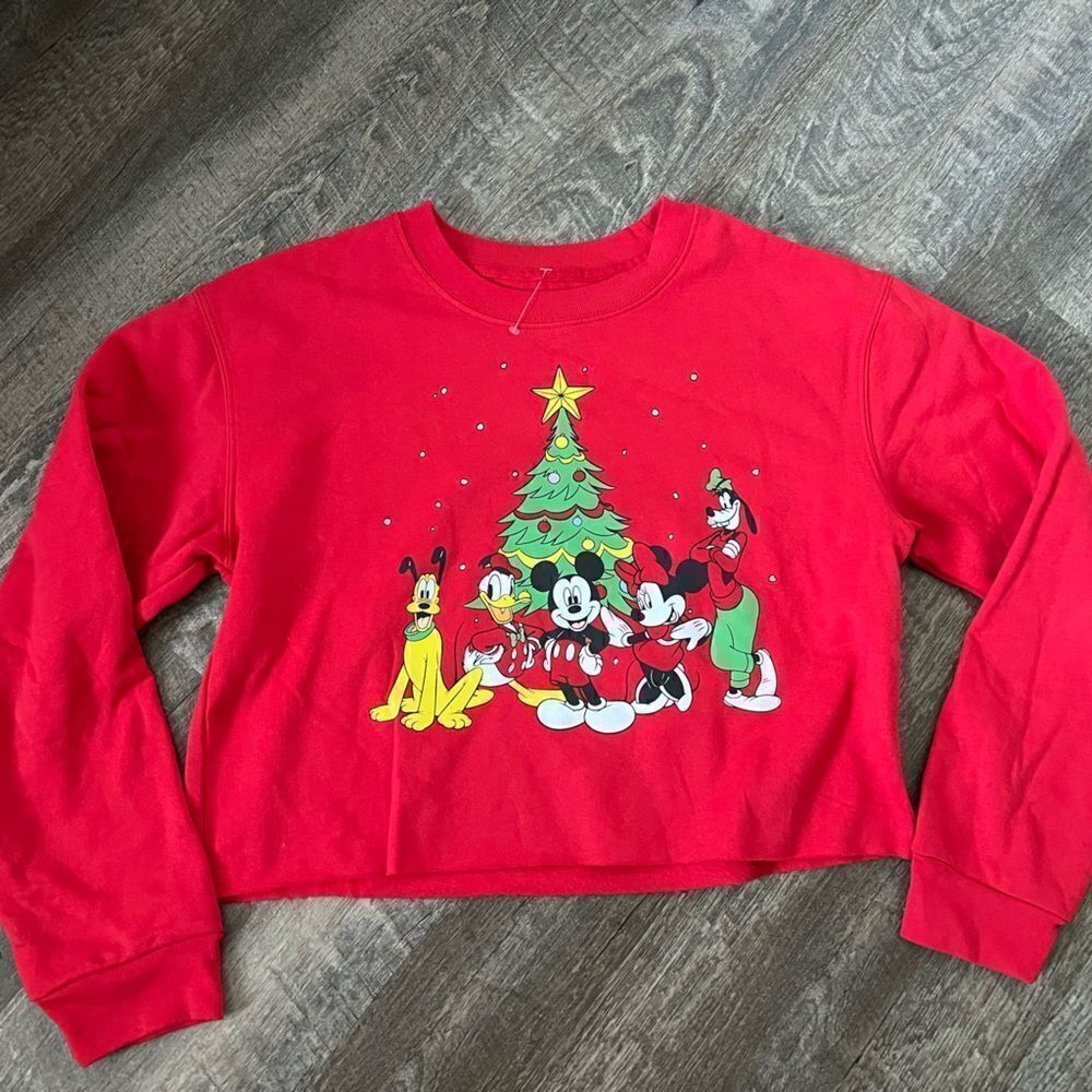 Disney's Mickey and Friends Cropped Christmas Sweatshirt-Size Large